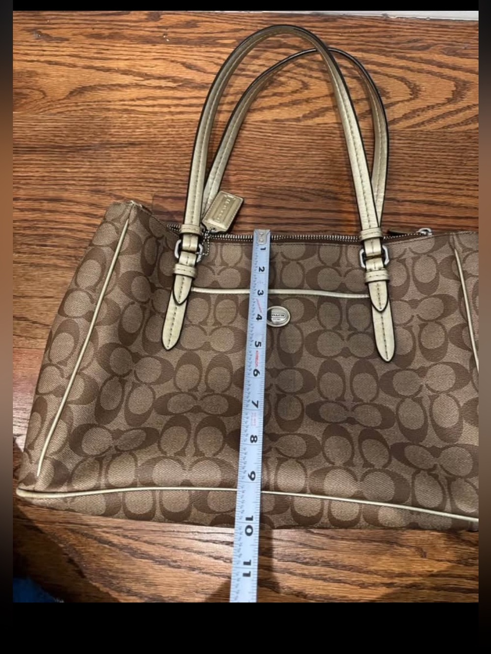 Coach Brown Signature Monogram Tote with Cream Trim - Picture 8 of 9
